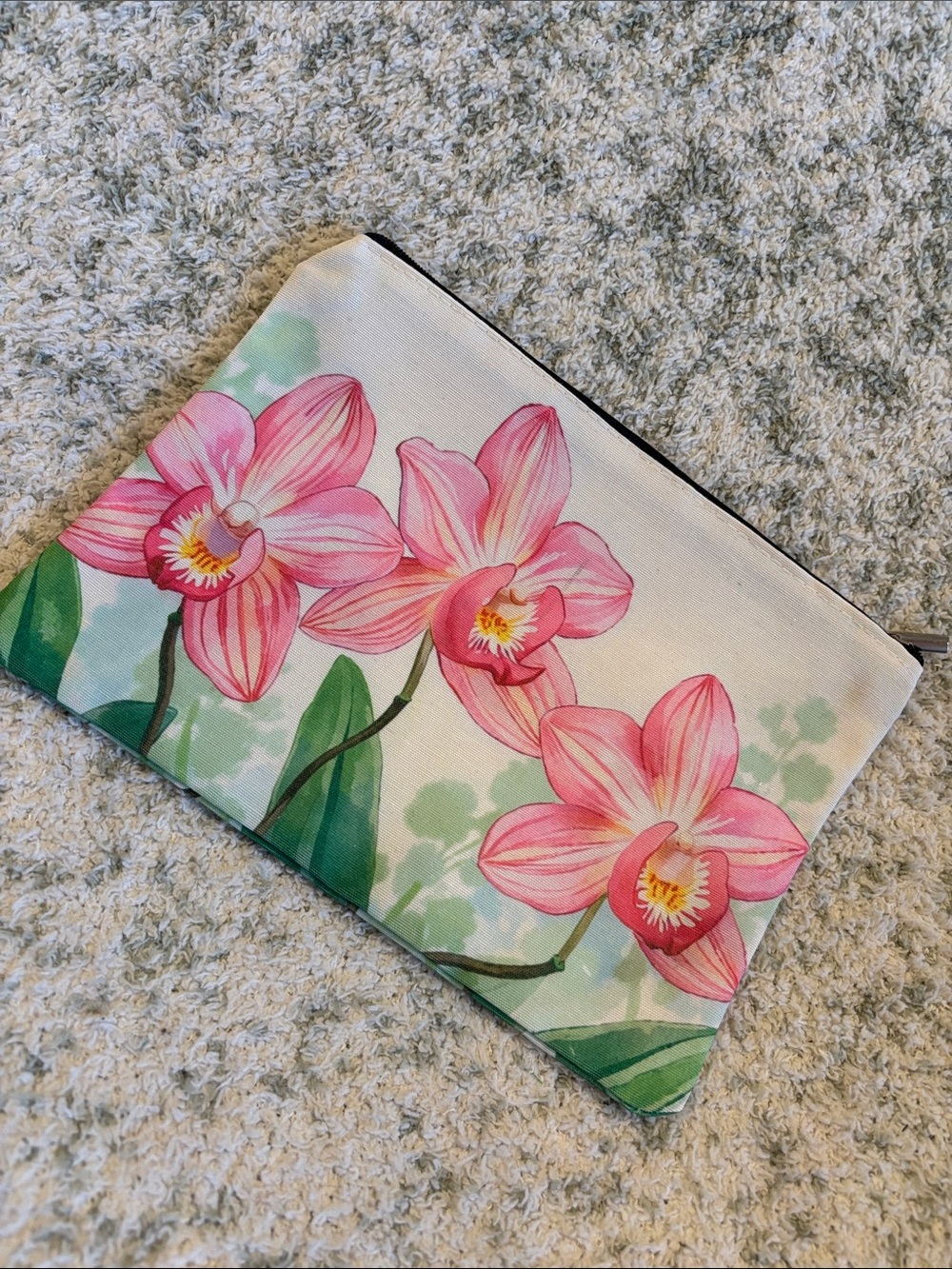 Pink Orchid Floral Fabric Canvas Zip Bag Pouch NWT 8.75x6.25”